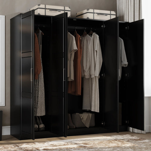 100% Solid Wood 4-Door Wardrobe Black U654463