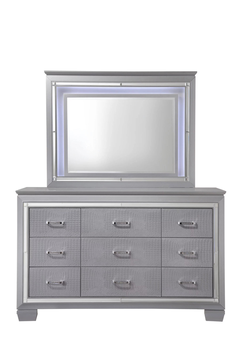 King Size 6pc Upholstered Bed Dresser Mirror Nightstand Chest R20206