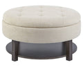 Cream Tufted Round Storage Ottoman I341
