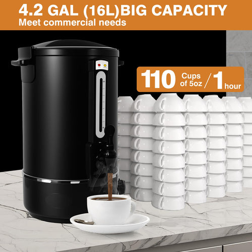 110 Cups Black Stainless Steel Commercial Coffee Urn S519073