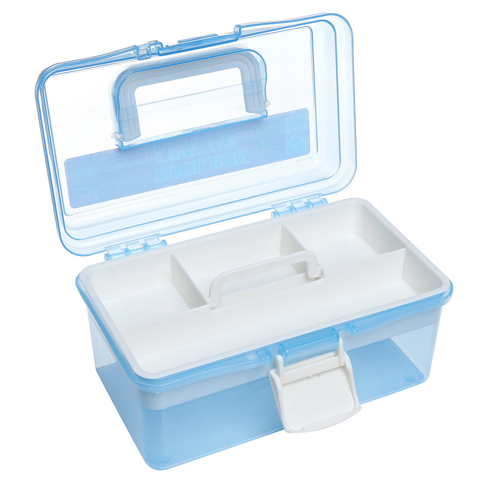 10 Inch Blue Plastic Storage Box with Removable Tray M647