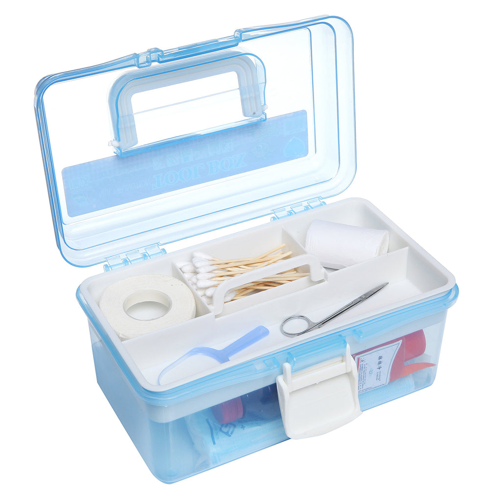 10 Inch Blue Plastic Storage Box with Removable Tray M647