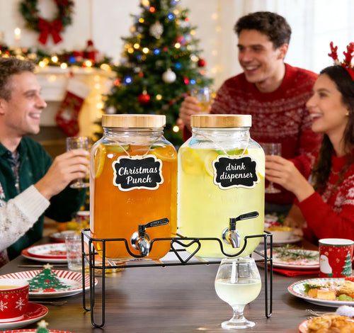 2 Pack 1 Gallon Glass Drink Dispenser with Stand and Fruit Infuser V6465