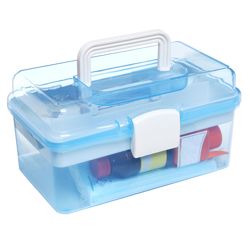 10 Inch Blue Plastic Storage Box with Removable Tray M647