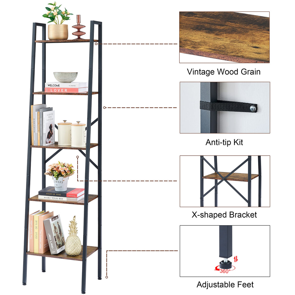 5-Tier Metal Ladder Bookshelf X43120