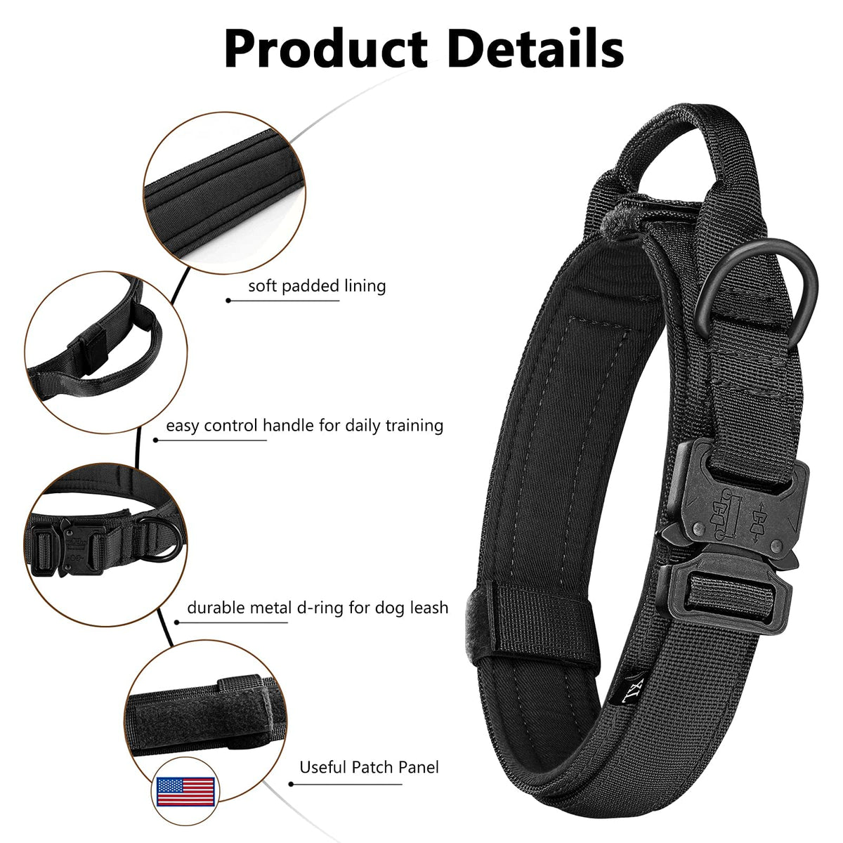 Adjustable Nylon Tactical Dog Collar with Control Handle A91041