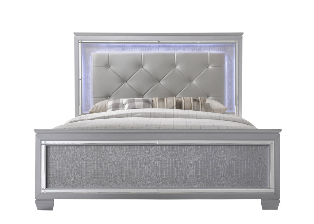 King Size 6pc Upholstered Bed Dresser Mirror Nightstand Chest R20206